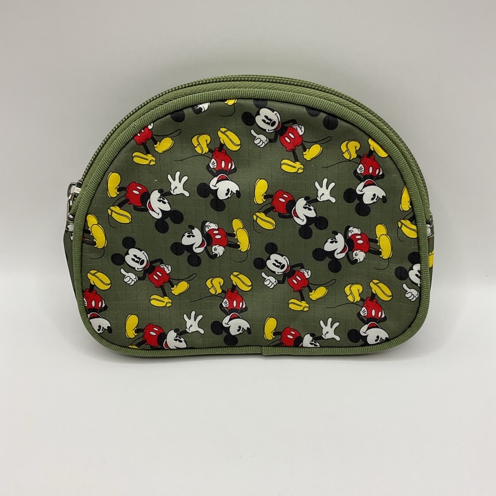 Disney Makeup Bag Cosmetic Pouch Mickey Mouse Army/Olive Green Travel Zip-Up